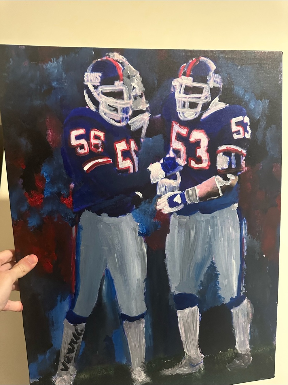 Lawrence Taylor Harry Carson painting 18x24 signed by the artist on canvas